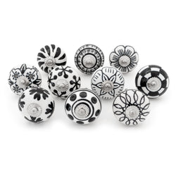 Round Black & White Ceramic Knobs - Pack of 10