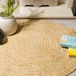 Round Beige Jute Cotton Braided Rug