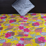 Acid Green Floral Kantha Quilt Gudari