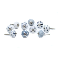 Round Multidesign Grey Ceramic Knobs - Pack of 10