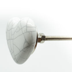 White Crackle Heart ceramic drawer knobs 