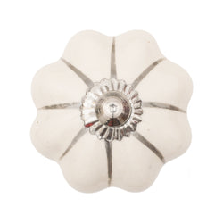 White Silver Stripe Pumpkin Ceramic Knob
