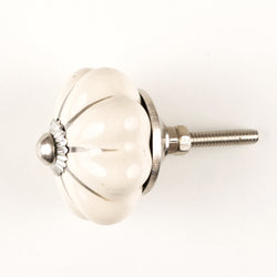 White Silver Stripe Pumpkin Ceramic Knob